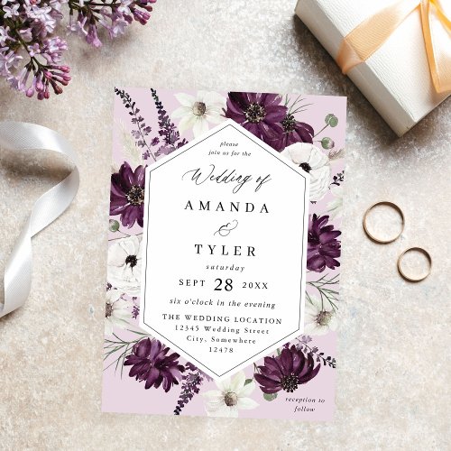 Purple  White Floral Wedding _ Lavender V2 Invitation