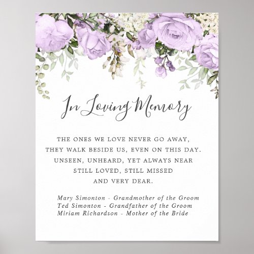 Purple White Floral Wedding Memorial Sign