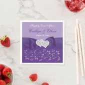 Purple, White Floral Wedding Paper Napkins (Insitu)