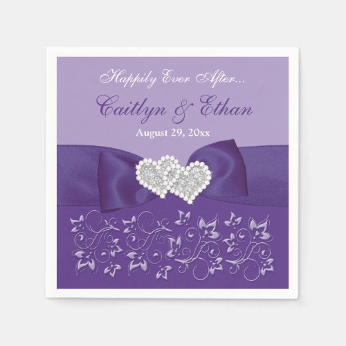 Purple White Floral Wedding Paper Napkins