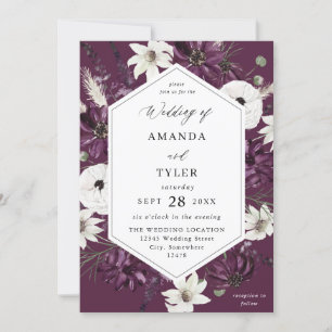 Purple & White Floral Wedding - Purple Invitation