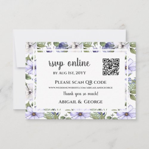 Purple White Floral Wedding QR Code Online RSVP Card