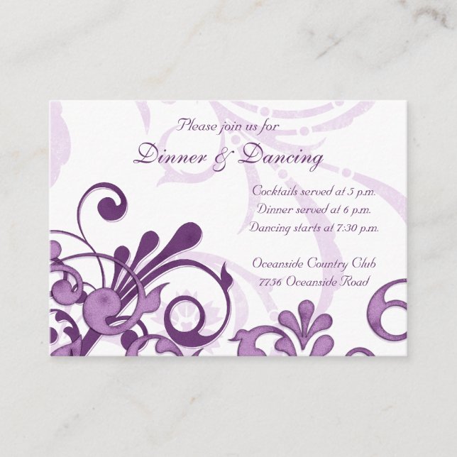 Purple White Floral Wedding Reception Card (Front)
