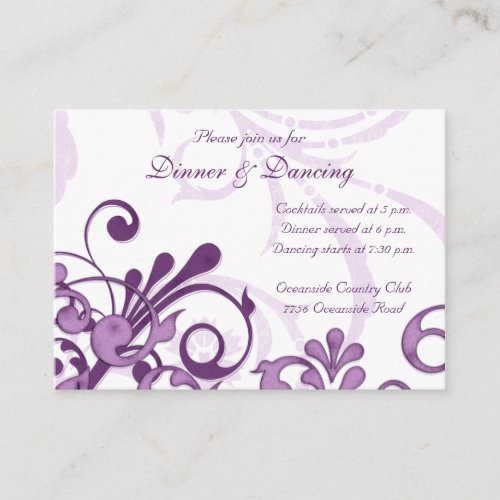 Purple White Floral Wedding Reception Card Business Card