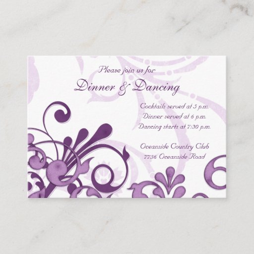 Customizable Purple White Floral Wedding Reception Card Business Card