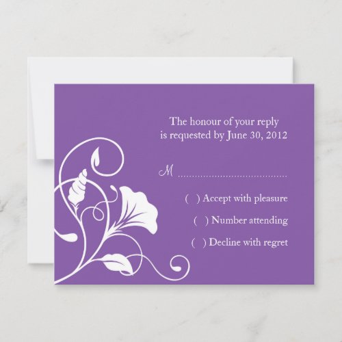 Purple &amp; White Floral Wedding RSVP or Reply Card