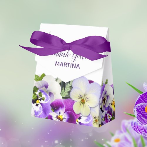 Purple white florals birthday name Thank You Favor Boxes