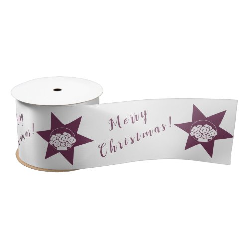 Purple  White Florist Logo Merry Christmas Satin Ribbon