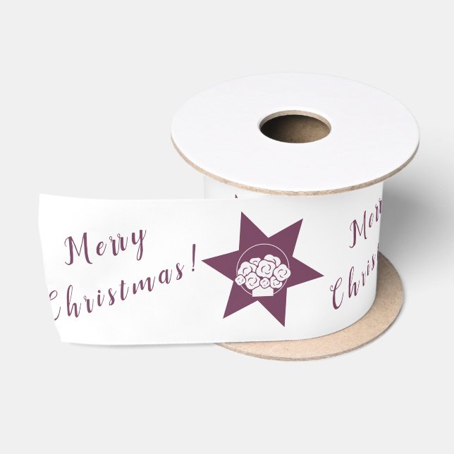 Purple & White Florist Logo Merry Christmas Satin Ribbon (Spool)