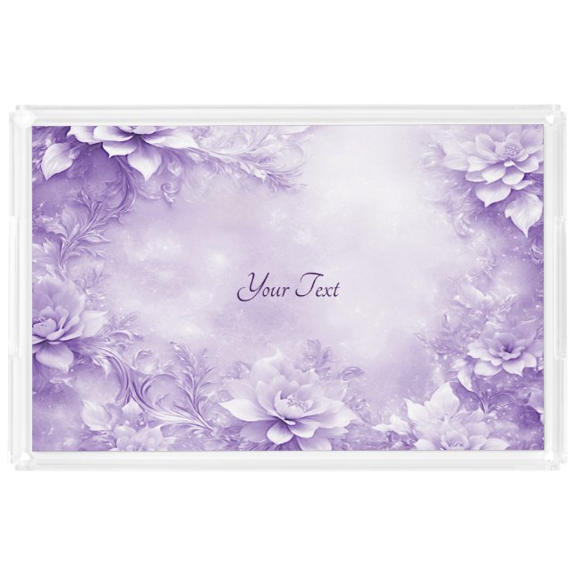 Purple White Flowers Acrylic Vanity Tray (Front)