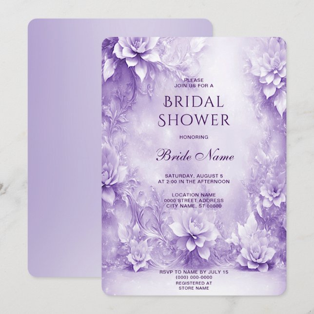 Purple White Flowers Bridal Shower Invitation (Front/Back)