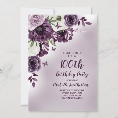 Purple White Flowers Butterflies 100th Birthday