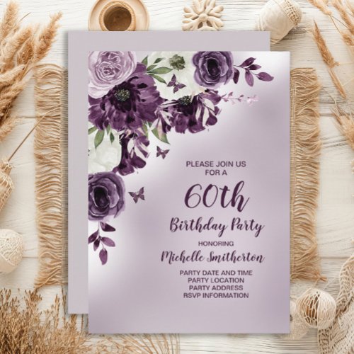 Purple White Flowers Butterflies 60th Birthday