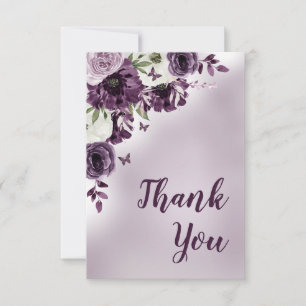 Purple White Flowers Butterflies Birthday  Thank You Card