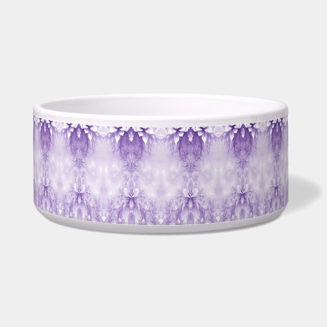 Purple White Flowers Ceramic Pet Bowl (Front)