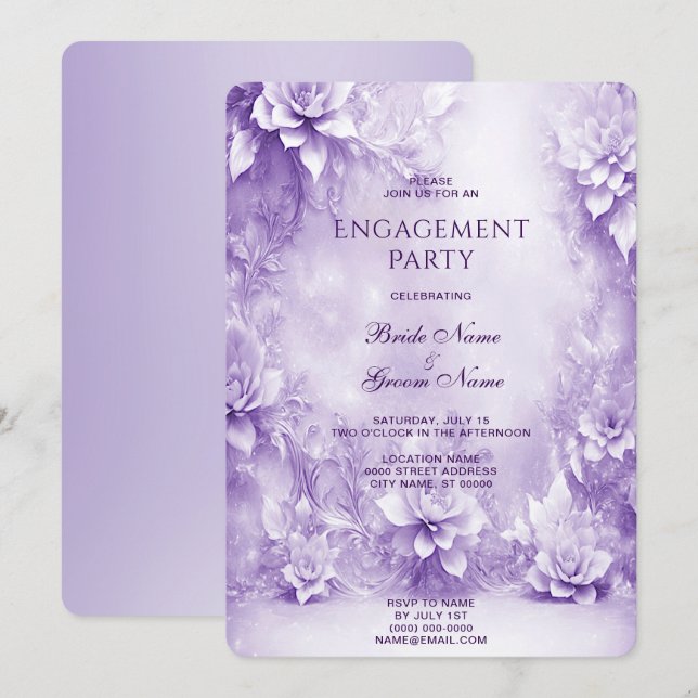 Purple White Flowers Engagement Invitation (Front/Back)