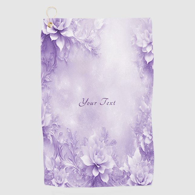 Purple White Flowers Golf Towel (Front)