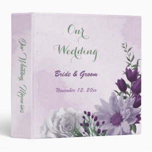 purple white flowers greenery wedding photo album 3 ring binder