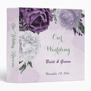 purple white flowers greenery wedding photo album 3 ring binder