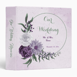 purple white flowers greenery wedding photo album 3 ring binder