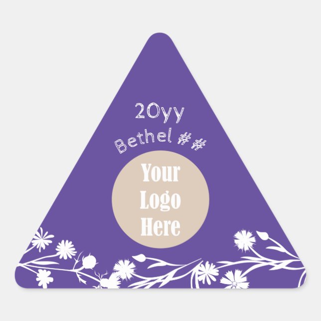 Purple White Flowers Job's Daughters Party Favor Triangle Sticker (Front)