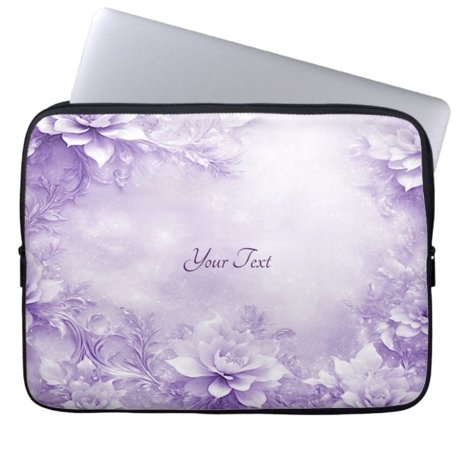Purple White Flowers Laptop Sleeve (Front)
