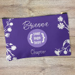 Purple, White Flowers, Logo Makeup Bag<br><div class="desc">Purple makeup bag with logo and white wild flowers is perfect for a girl's club or youth organization welcome gift. The purple background color and the color of the flowers and script font can be changed to match your theme colors. Versatile for a Job's Daughters International (JDI) themed gift. Surprise...</div>