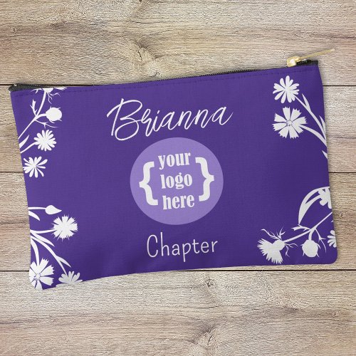 Purple White Flowers Logo Makeup Bag