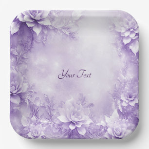 Purple White Flowers Paper Plate