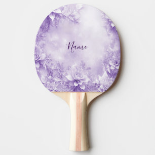 Purple White Flowers Ping Pong Paddle