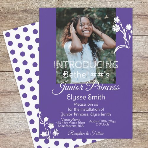 Purple White Flowers  Polka Dots Princess Party  Invitation