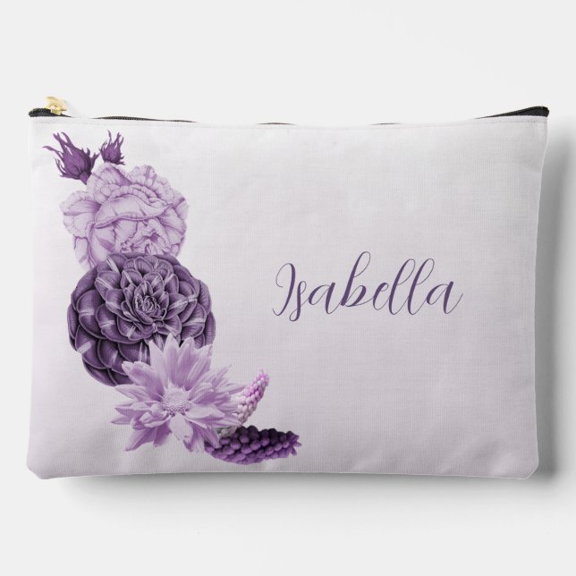purple white flowers romantic  accessory pouch (Front)