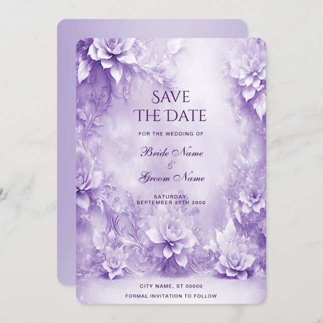 Purple White Flowers Save The Date (Front/Back)