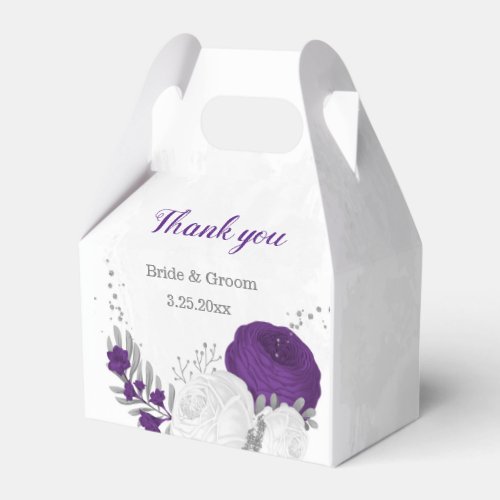 purple white flowers silver botanical wedding favor boxes