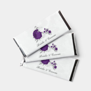 purple white flowers silver botanical wedding hershey bar favors