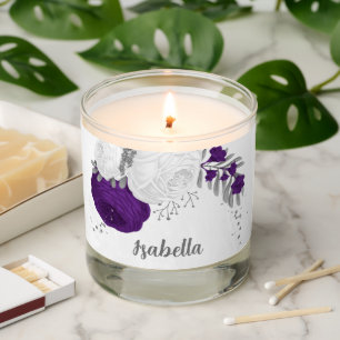 purple white flowers silver botanical wedding scented candle