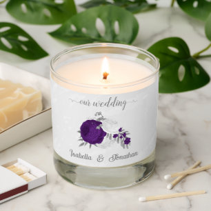 purple white flowers silver botanical wedding scented candle