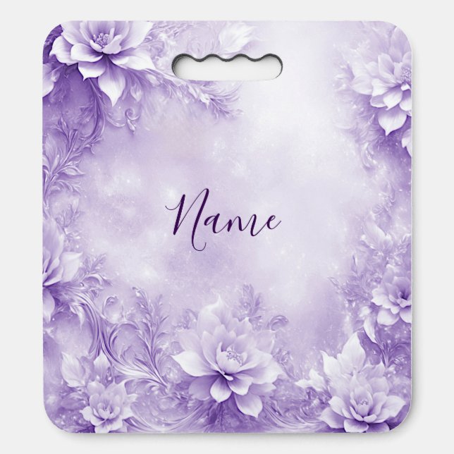 Purple White Flowers Stadium Seat Cushion (Front Vertical)