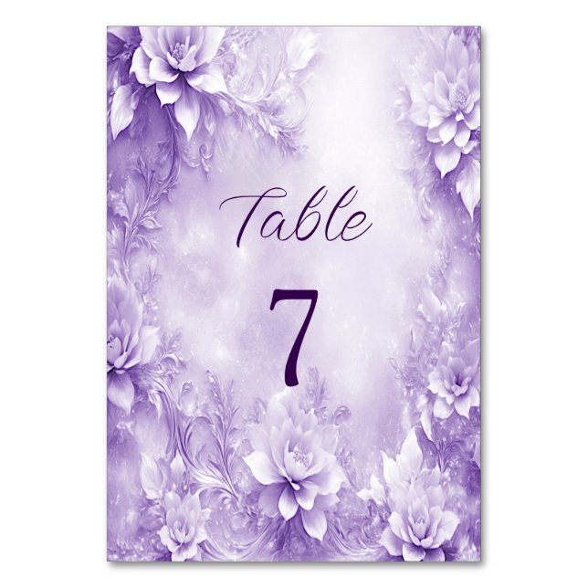 Purple White Flowers Table Number (Front)