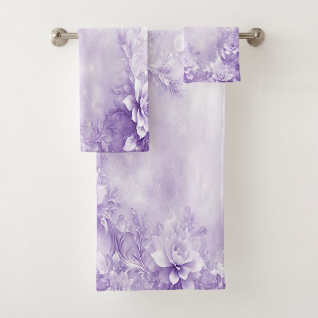 Purple White Flowers Towel Set (Insitu)