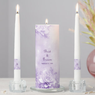 Purple White Flowers Unity Candle Set