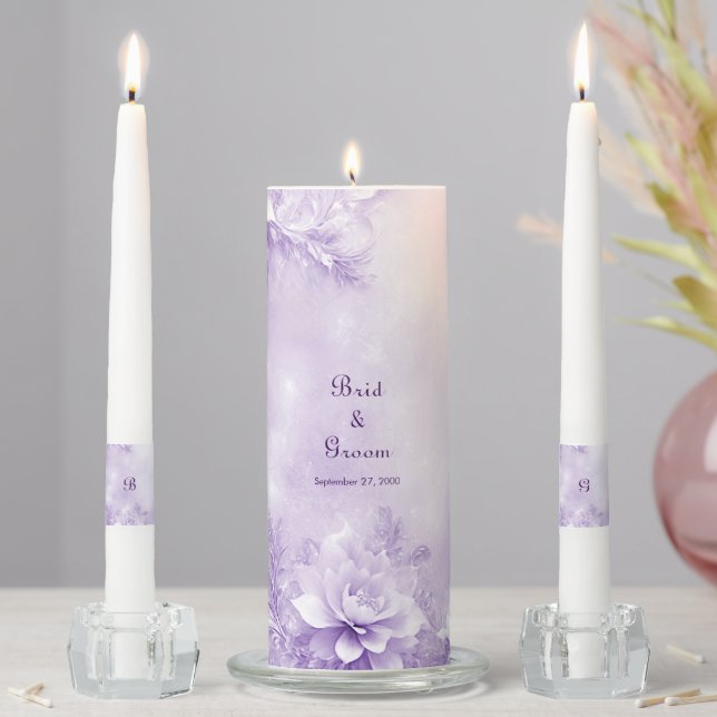 Purple White Flowers Unity Candle Set (In Situ)