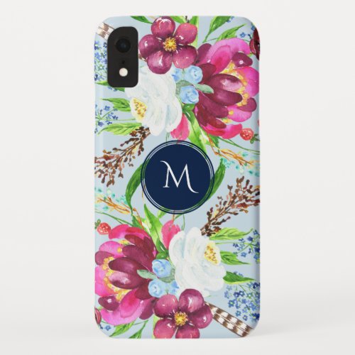 Purple  White Flowers Watercolors  Illustration iPhone XR Case