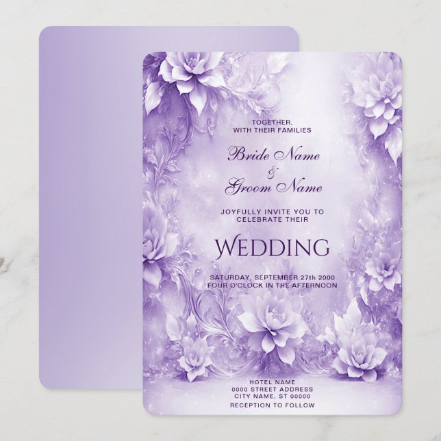 Purple White Flowers Wedding Invitation (Front/Back)