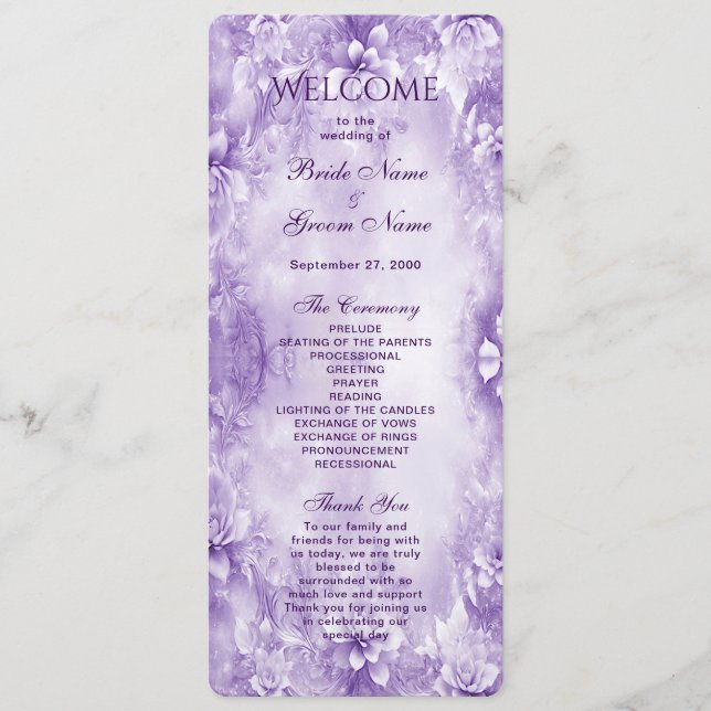 Purple White Flowers Wedding Program (Front)