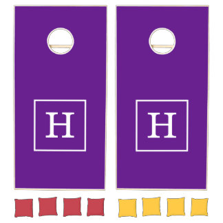 Purple White Framed Initial Monogram Cornhole Set