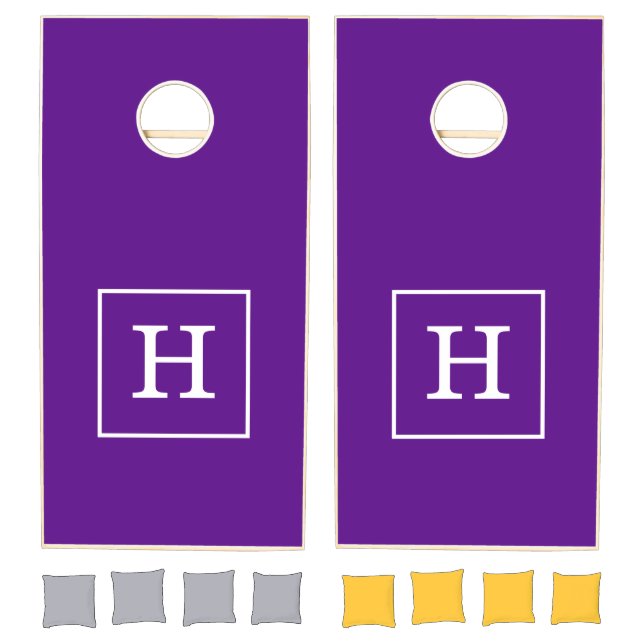 Purple White Framed Initial Monogram Cornhole Set (Set)