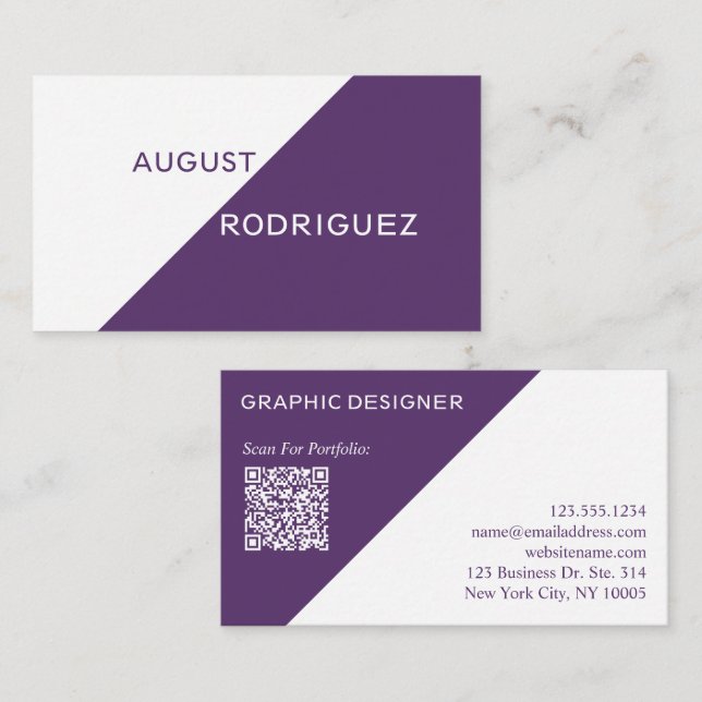 Purple White Geometric Custom QR Code Business Card (Front/Back)