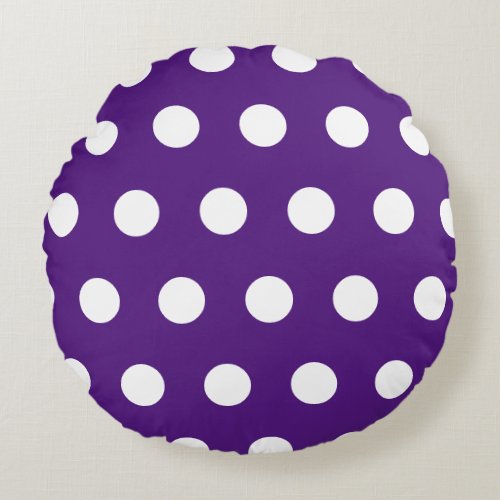 Purple White Geometric Polka Dots      Round Pillow
