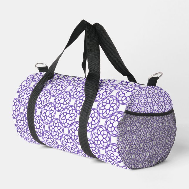 Purple White Geometric Seamless Pattern Duffle Bag (Right Corner)